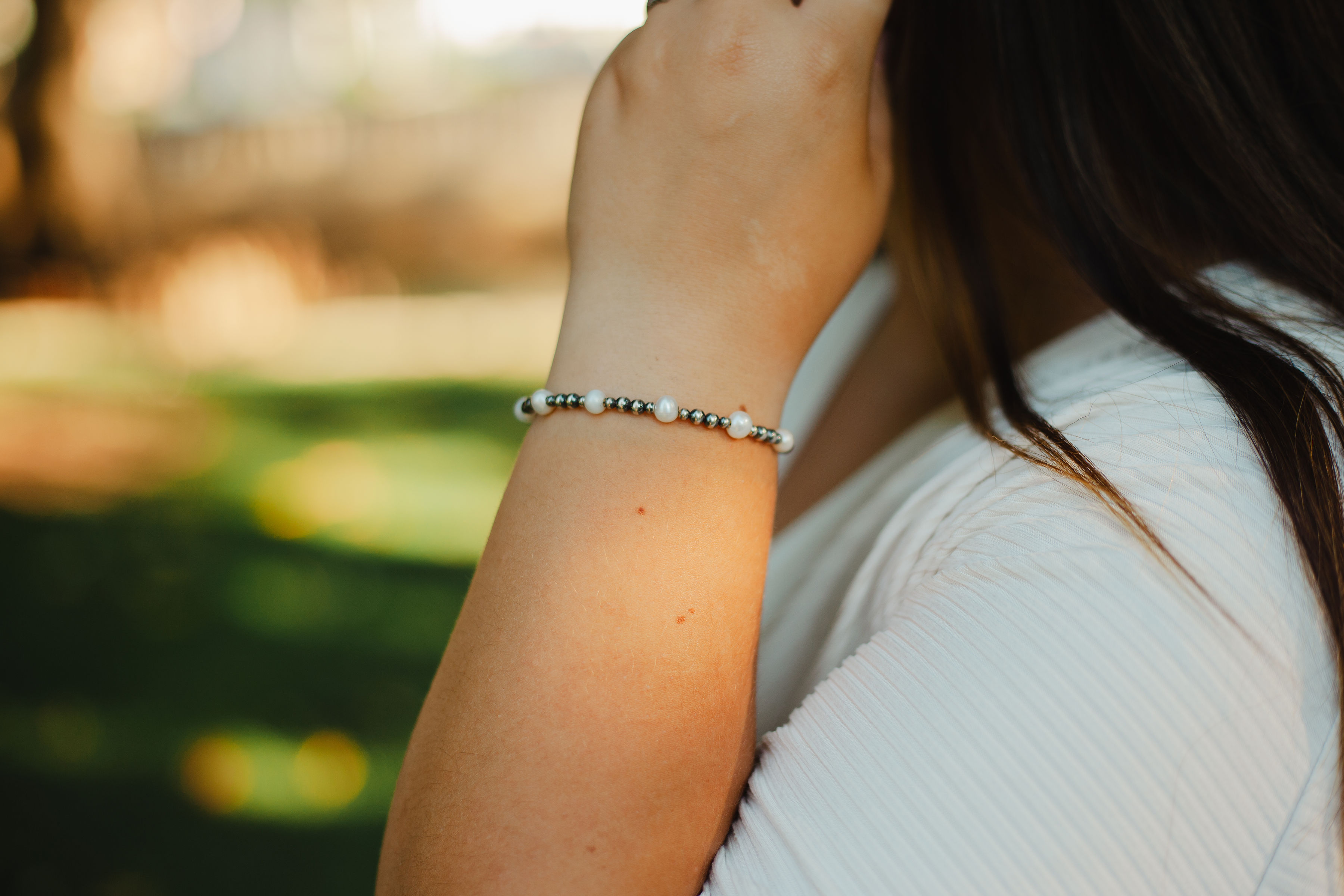 The Daisy freshwater pearl and sterling silver bracelet